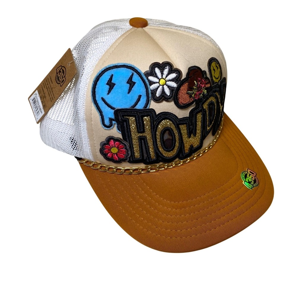4350 District Howdy Patch Trucker Hat Snapback White Tan‎ Western Cowboy NWT